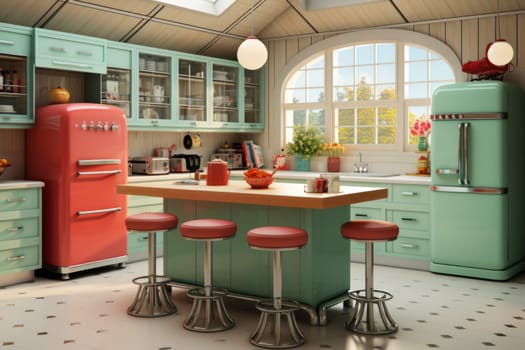 Vintage-inspired Retro kitchen. Desk modern board. Generate Ai