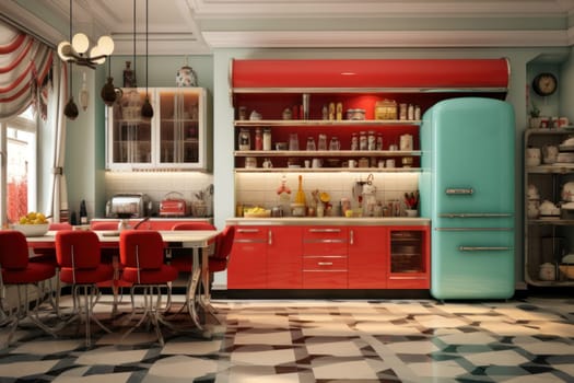 Nostalgic Retro kitchen. Desk modern board. Generate Ai