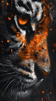 a close up of a tiger s face with orange eyes . High quality