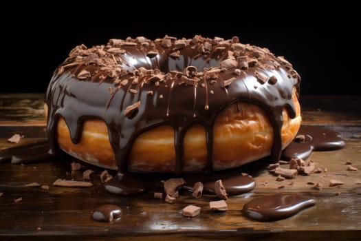Luscious Large chocolate donut. Nature shiny cream. Generate Ai