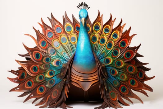 Vibrant Leather colorful peacock helm. Feather bird. Generate Ai