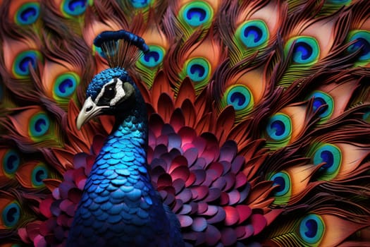 Textured Leather colorful peacock. Feather bird. Generate Ai