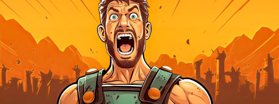 Furious Warrior Shouting in a Post-Apocalyptic Setting.