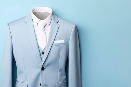 Light blue wedding suit. Style detail clothing. Generate Ai
