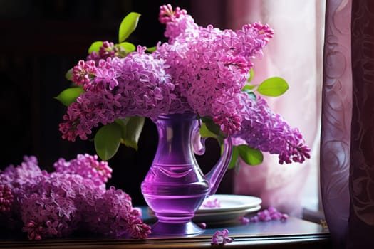 Lilac flowers. Summer nature tree. Generate AI