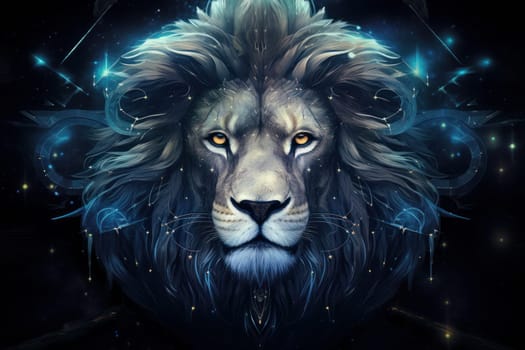 Lion head astrological sign. Space sign star. Generate Ai