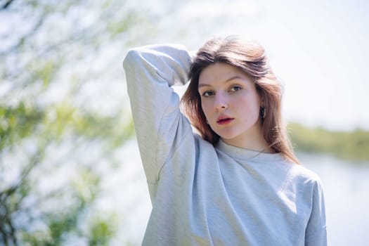 Portrait of a Russian schoolgirl on a sunny day