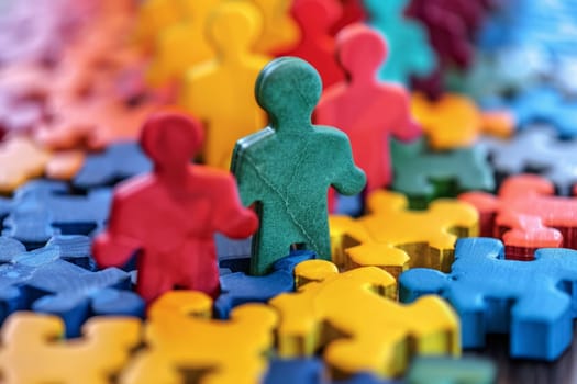 Vibrant puzzle pieces symbolize diversity and autism awareness in a corporate environment. The image reflects a commitment to inclusivity and support for the autism community.