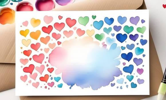 watercolor painted rainbow colors hearts, generative ai. High quality photo