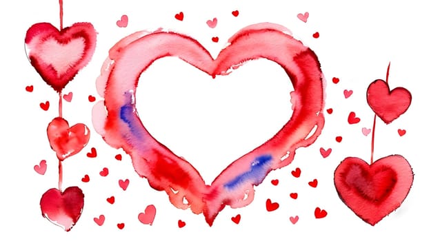 watercolor painted red heart valentines day symbol, generative ai. High quality photo