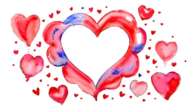 watercolor painted red heart valentines day symbol, generative ai. High quality photo