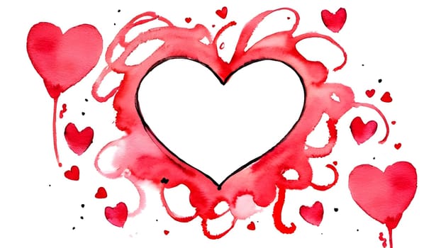 watercolor painted red heart valentines day symbol, generative ai. High quality photo