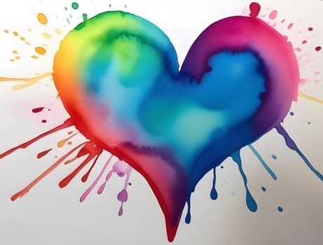 watercolor painted rainbow colors hearts, generative ai. High quality photo