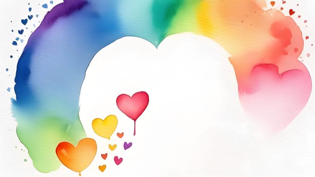 watercolor painted rainbow colors hearts, generative ai. High quality photo