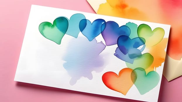 watercolor painted rainbow colors hearts, generative ai. High quality photo