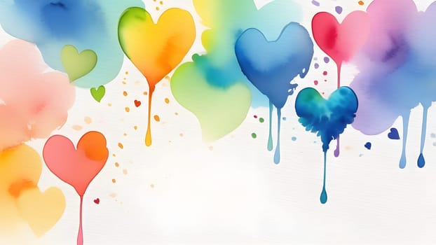 watercolor painted rainbow colors hearts, generative ai. High quality photo
