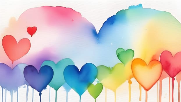 watercolor painted rainbow colors hearts, generative ai. High quality photo