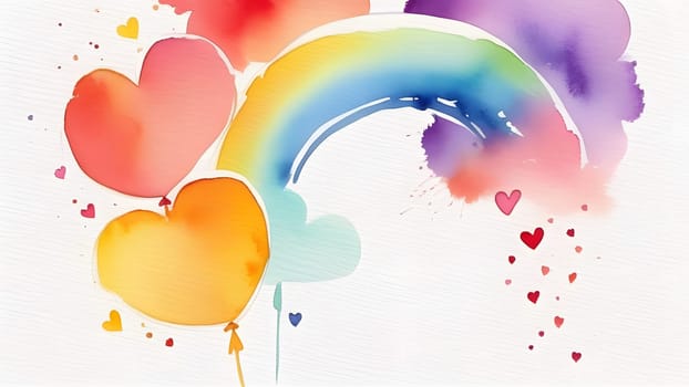 watercolor painted rainbow colors hearts, generative ai. High quality photo