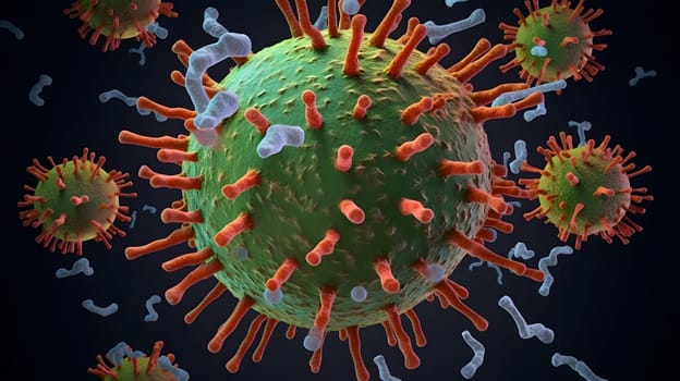 close up of virus molecule visualization, generative ai. High quality photo