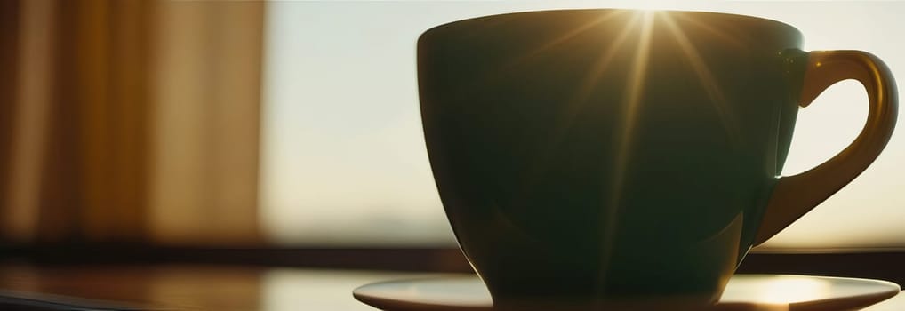 Soothing cup of tea with fresh mint leaves, placed elegantly on rustic wooden table, invoking sense of calm and relaxation. Cup of tea infused with lemon and aromatic mint leaves, blend of flavors