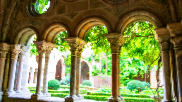 Fontfroide Abbey or Abbaye de Fontfroide is monastery in France gothic walls and arches