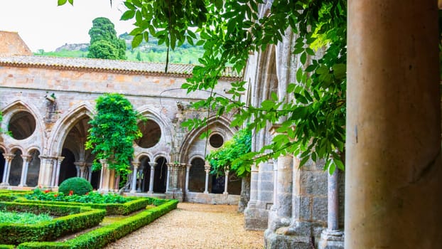 Fontfroide Abbey or Abbaye de Fontfroide is monastery in France gothic walls and arches