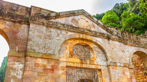 Fontfroide Abbey or Abbaye de Fontfroide is monastery in France gothic walls and arches