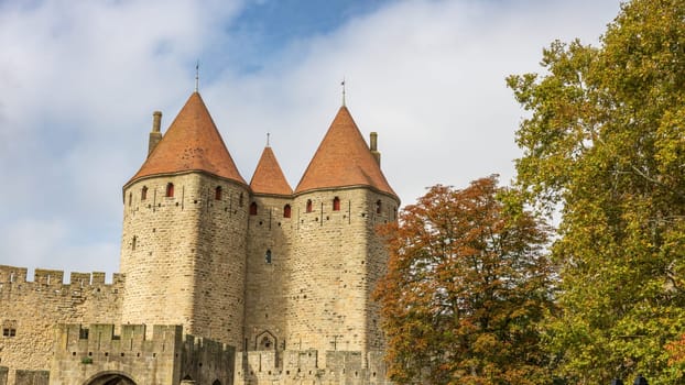 Castle of Carcassonne in France. Impressive medieval fortress