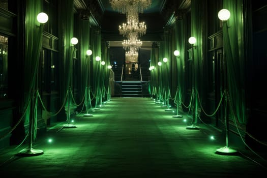 Lush Green carpet lights. Floor texture. Generate Ai