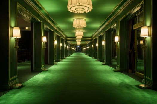 Vibrant Green carpet lights. Floor texture. Generate Ai