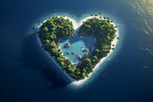 Romantic Heart island shape summer. Shaped forest. Generate Ai