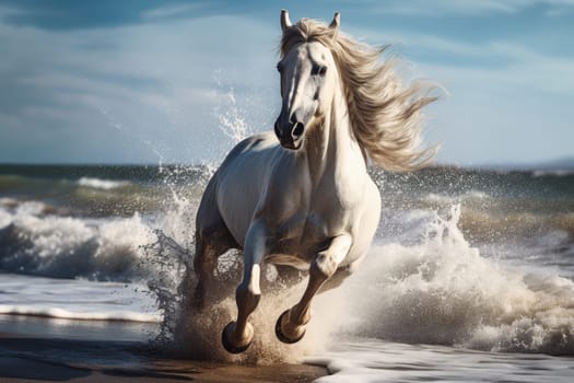 Rhythmic Horse galloping seaside. Summer running. Generate Ai