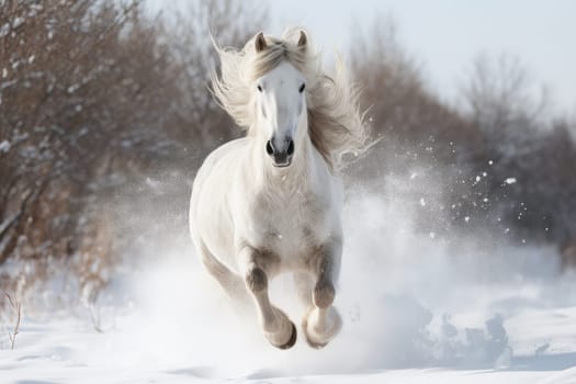 Picturesque Cute horse in winter snow. Pet mammal. Generate Ai