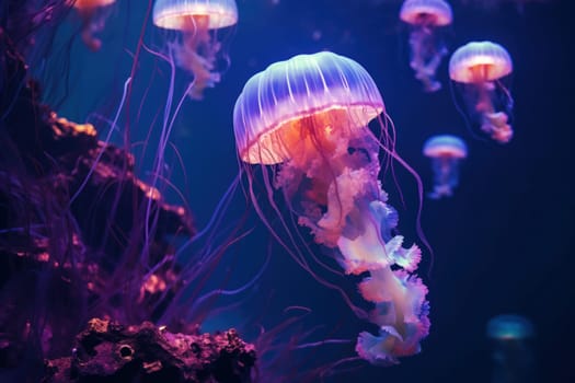 Radiant Jellyfish glowing pink underwater color. Flower deep. Generate AI