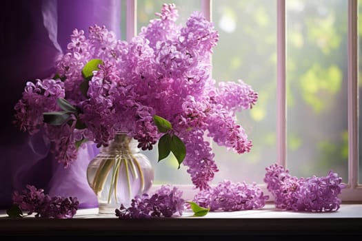 Vibrant Lilac flowers. Summer nature tree. Generate AI