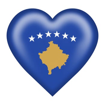 A Kosovo flag heart button isolated on white with clipping path 3d illustration