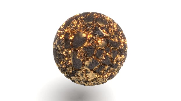 Gold black sphere rotate on white 3d render