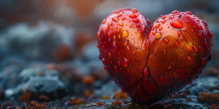 3D heart with pink roses, against a background of clouds.