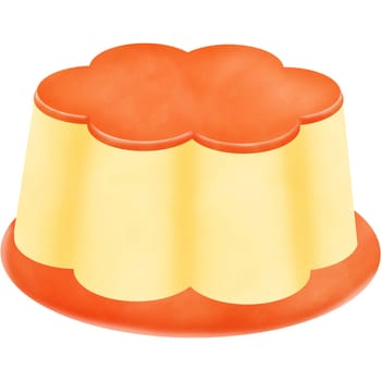 An illustration of a custard pudding cake isolated on a white background provides a visually appealing representation of this delectable dessert