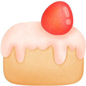 An illustration of a cake with a strawberry on top, isolated on a white background, creates a visually appealing image that highlights the deliciousness of this sweet treat