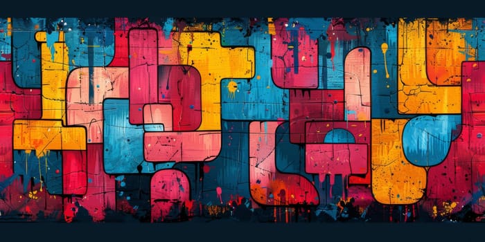 Colorful graffiti print. Seamless pattern with different text and graphic elements inspired by street art. Template for cards, covers and textile design. On black background.