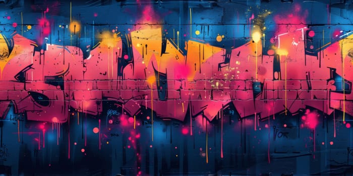 Colorful graffiti print. Seamless pattern with different text and graphic elements inspired by street art. Template for cards, covers and textile design. On black background.