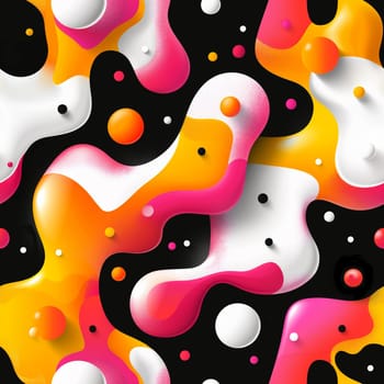 A colorful seamless abstract pattern with a black background. The painting is full of bright colors and has a playful, energetic feel to it. The use of different colors and shapes creates a sense of movement
