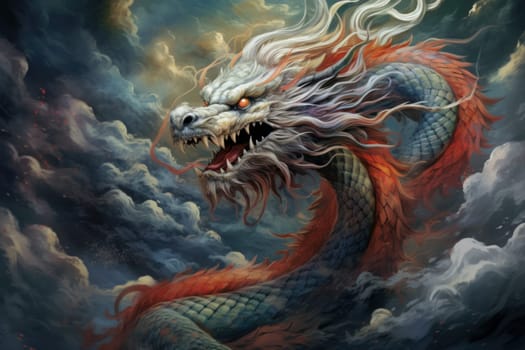 Powerful Chinese mythical dragon. Asian eastern creature. Generate Ai