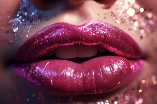 Radiant Glittery lips. Makeup face styling. Generate Ai