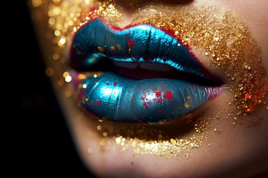 Captivating Glittery lips. Makeup face styling. Generate Ai