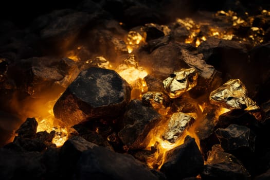 Natural Gold nugget coals. Coal rock. Generate Ai