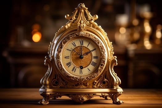 Timeless Gold old clock. Retro time. Generate Ai