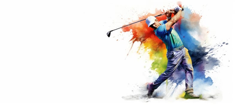 Expressive Golf player watercolor. Club summer flag. Generate Ai