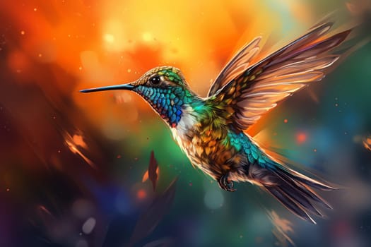 Vibrant Hummingbird flying. Nature color small. Generate Ai